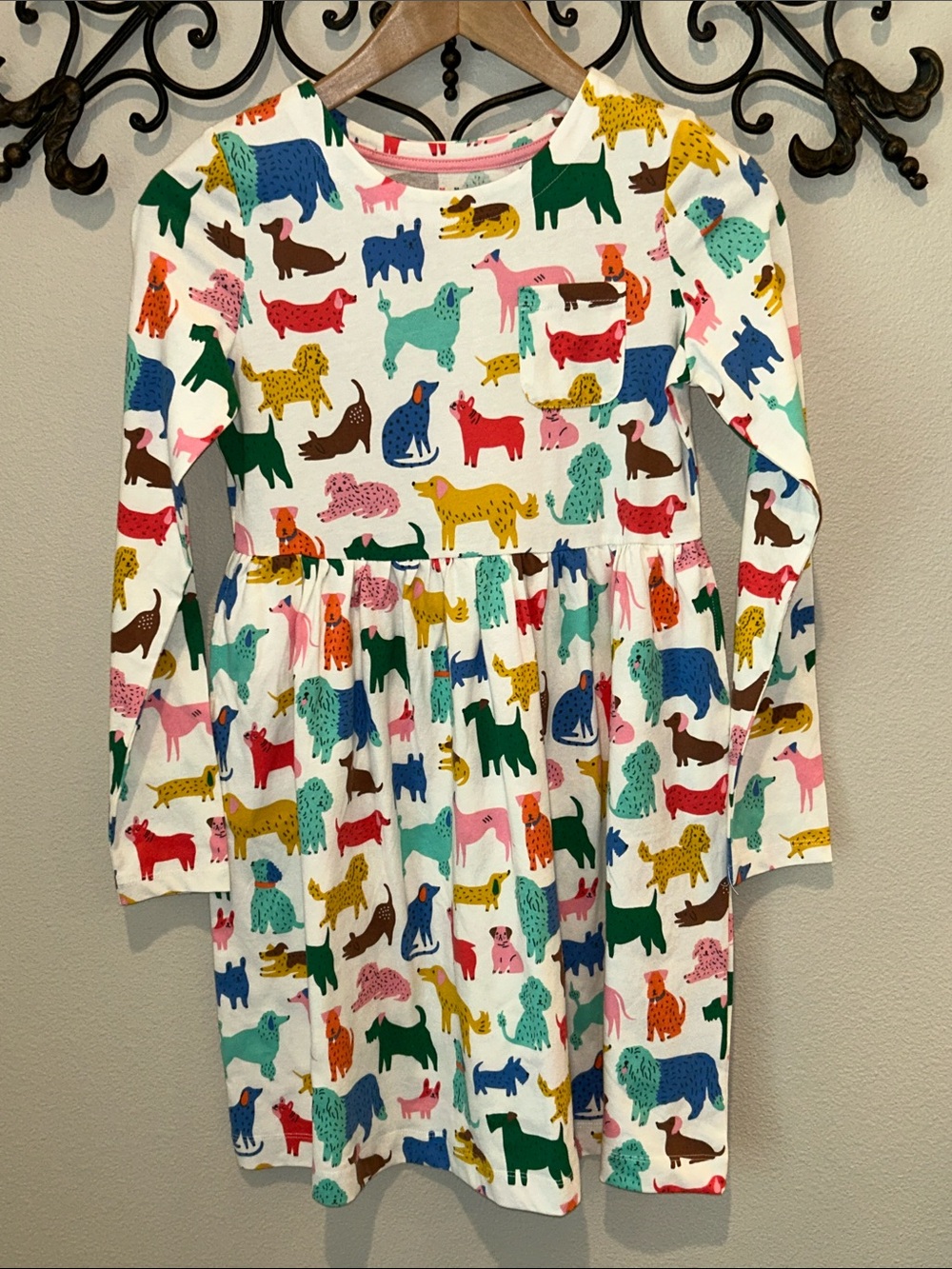 MINI BODEN GIRLS PRINTED "DOG" DRESS LONG SLEEVE NWT SIZE 11-12Y